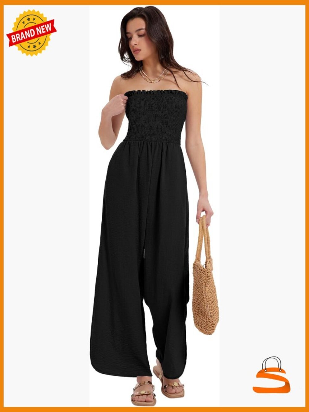 Linen Strapless Jumpsuit Wide Leg Palazzo Romper Beach Vacation Outfit Resort